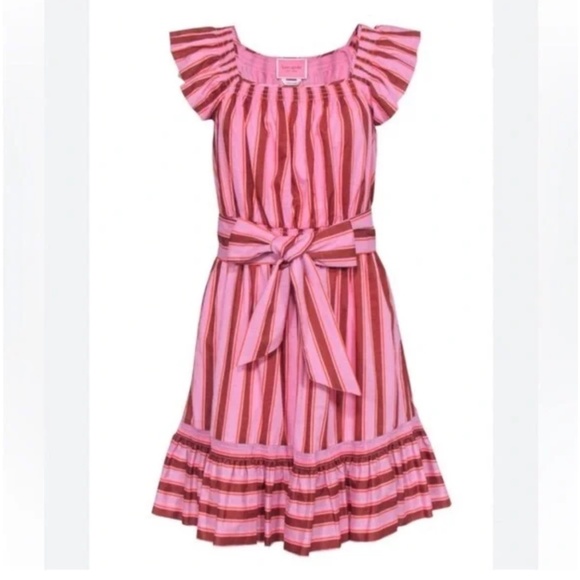 Kate Spade Pink / red striped Ruffled Sundress - Picture 2 of 5
